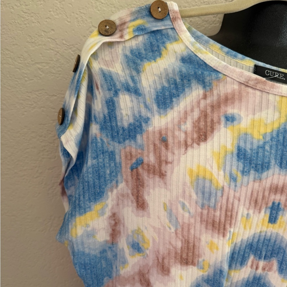 CURVE Tie-Dye Short Sleeve Top - Blue, Pink, Yellow - Picture 3 of 6